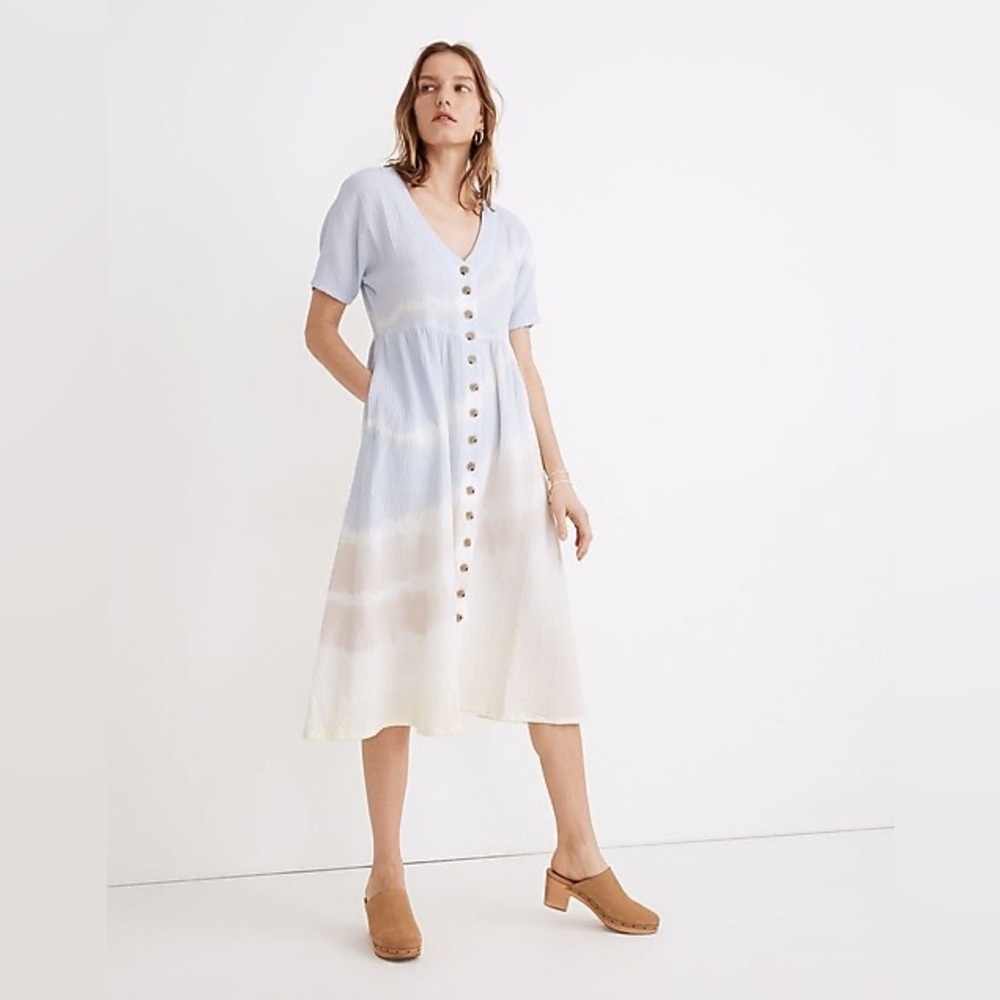Madewell Tie-Dye Lightspun Button-Front Midi Dress Size Small